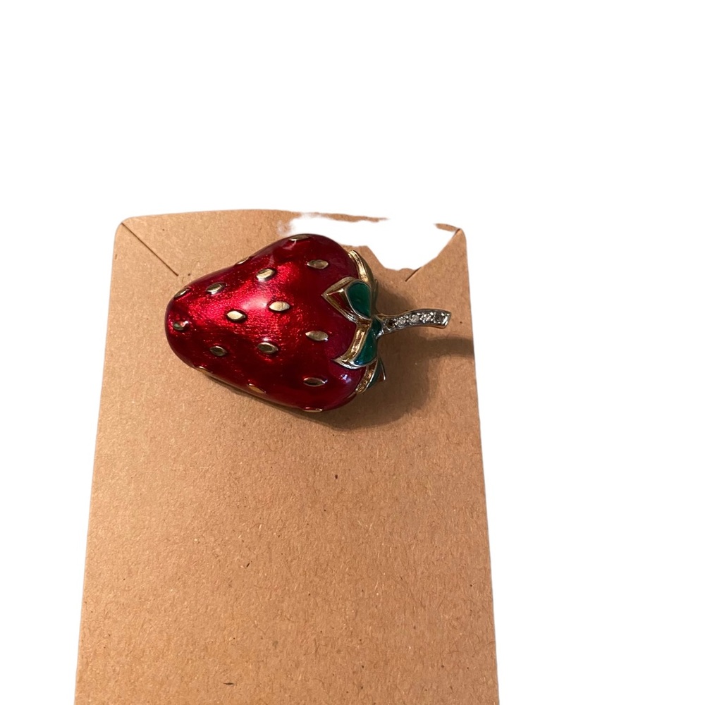 Vintage Strawberry  Enamel Brooch or Pin